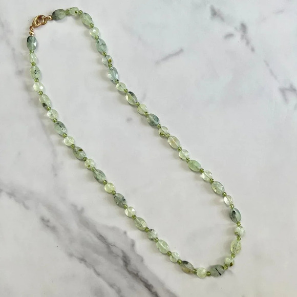 Genuine Prehnite Gemstone Bead Necklace - Picture 3 of 8